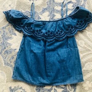 Girls Abercrombie denim ruffle shirt top sz 13-14